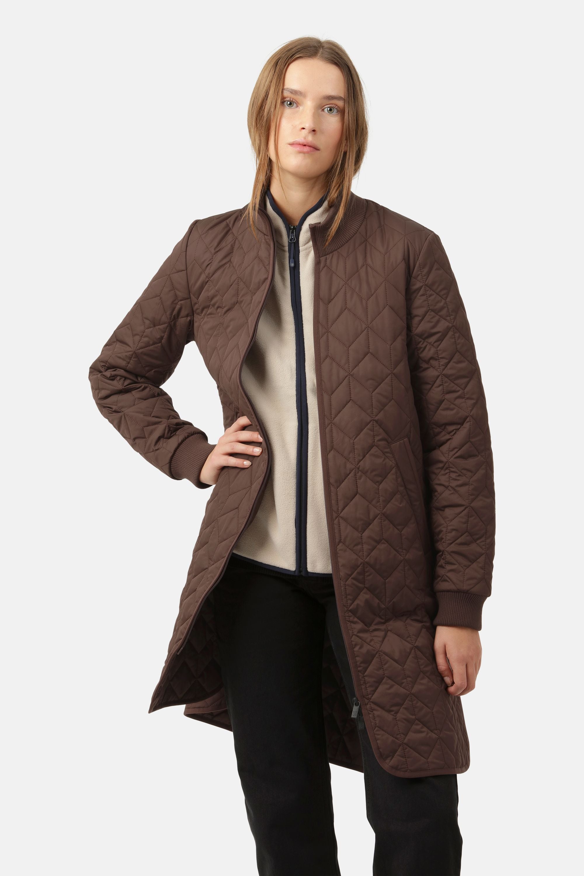 Long Padded Quilt Jacket - Ebony